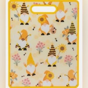 New Market Square Gnomes, bees, flowers cutting board with handle